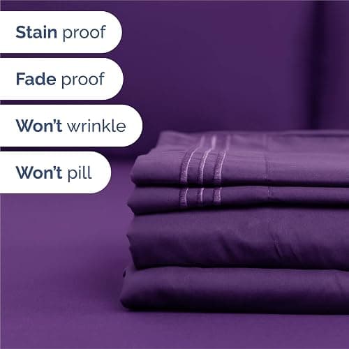 King Size 4 Piece Sheet Set - Comfy Breathable & Cooling Bed Sheets Set - Hotel Luxury Bedding for Women, Men, Kids, Teens, Boys & Girls - Deep Pockets, Ultra-Soft, Wrinkle Free - Oeko-Tex - Purple thumbnail 5