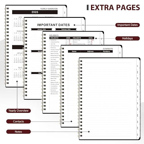 Daily Planner 2025-2026, July 2025 - June 2026 Planner, Hard Cover Calendar Planning Book with Tabs, Notes Pages, 6.3" x 8.4", Academic Weekly＆Monthly School Organizer for Students Teachers, Black - Black thumbnail 5