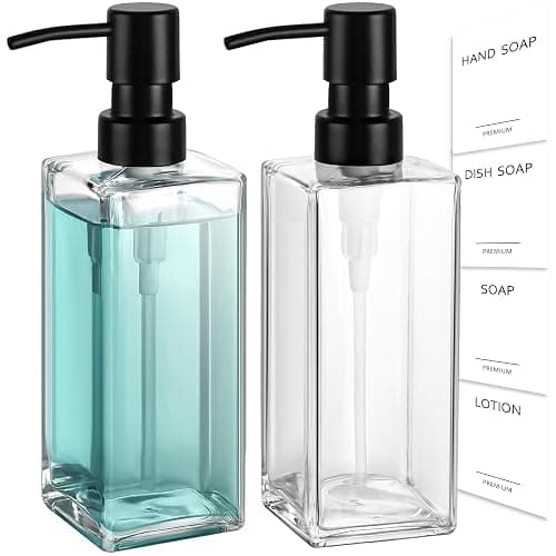 GMISUN Glass Soap Dispenser with Stainless Steel Pump, Clear Hand Soap Dispenser for Bathroom, 12 fl oz/350ml Hand and Dish Soap Dispensers Set for Kitchen, Refillable Liquid Soap and Lotion Bottle - Image 1