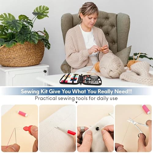 Sewing Kit Basic for Adults, 87 Pcs Sewing Kit with Needle and Thread, Sewing Supplies Portable Travel Emergency Repair Kit for Beginners Home DIY, Gift for Mom and Grandma OKOMER thumbnail 6