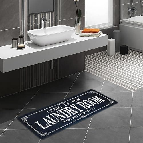 ROMAMIGO Non Slip Laundry Runner Rug - Farmhouse Kitchen Floor Mat for Mudroom and Bathroom - Black, 20 X 47 Inches thumbnail 4
