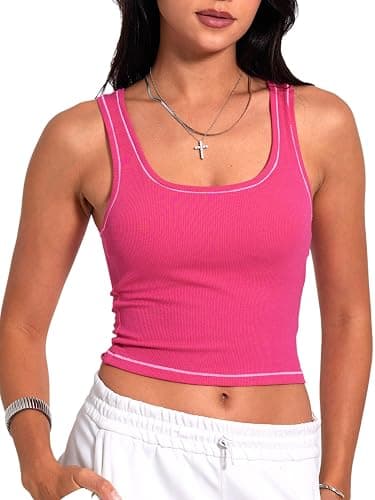 Danysu Women Rib Tank Top Workout Top Square Neck Crop Tank Fitted Basic Cami Tops - Image 1