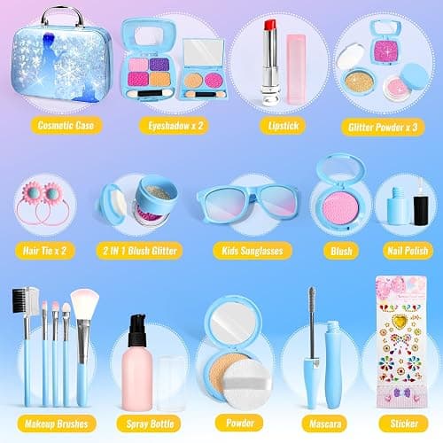 INNOCHEER Pretend Makeup for Toddlers, Fake Play Makeup for Little Girls, Frozen Toy Makeup Set for Girls, Birthday Christmas Princess Gifts Toddler Girl Toys Age 3 4 5 6 7 8 (Not Real Makeup) thumbnail 5