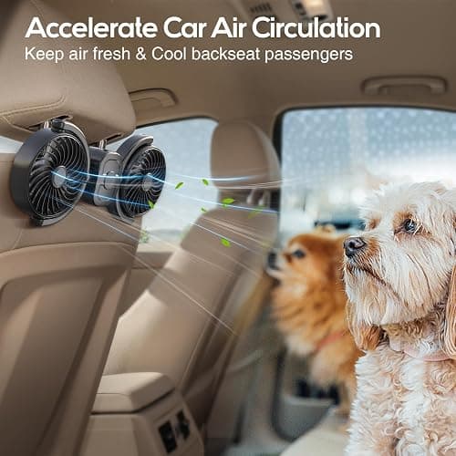 Dealswin Rechargeable Car Fan for Backseat Kids Baby, Battery and USB Dual Power Car Fans, Powerful 3 Speeds 360° Rotatable Dual Head Cooling Car Seat Fan for Sedan SUV RV Truck Vehicle thumbnail 8