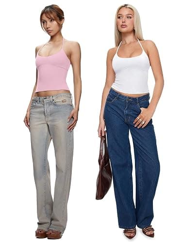 REORIA Women's  Halter Backless Double Lined Tank Top Y2k Trendy Camisole Crop Tops thumbnail 4