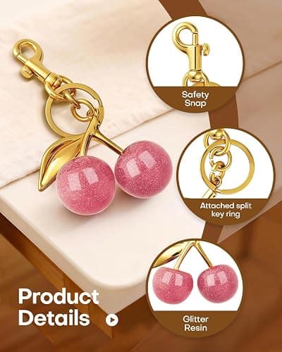 NEGTTE Keychain Cherry Bag Charms - Adorable Key Chains Women Cute for Handbags & Car Keys | Fashion Gift for Women thumbnail 3
