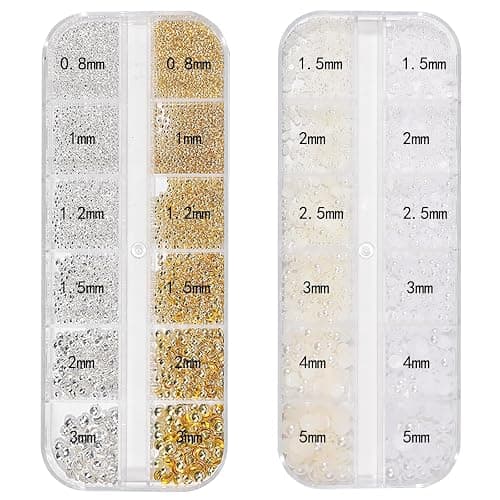 HNUIX Nail Art Charms - Metal Silver & Gold Beads, Flat Back Round Rhinestones, Small Nail Pearls, 3D Mixed Sizes Decorations for Nails thumbnail 2