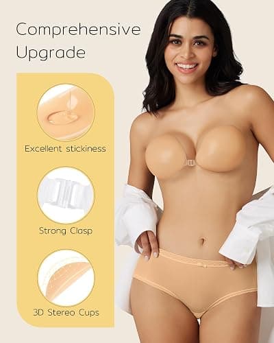Niidor Adhesive Bra Strapless Sticky Invisible Push up Silicone Bra for Backless Dress thumbnail 4