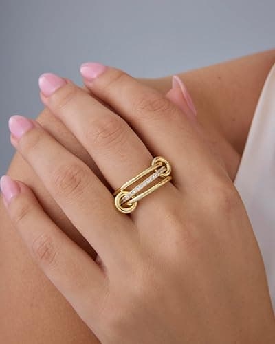 PAVOI 14K Gold Plated Interlocked Stackable Rings for Women - Statement Mixed Metals Multi Ring Stack - Cubic Zirconia Two-Toned Connected Bands Stacking Jewelry thumbnail 2