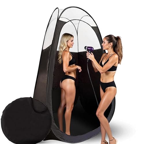 KobbTan Large Deluxe Spray Tan Tent – Pop Up Tent Portable Tanning Booth with Carry Case – Clear Window for Perfect Spray Tanning – Extraction Fan Opening – Easy Clean Spray Tan for Home & Salon - Image 1