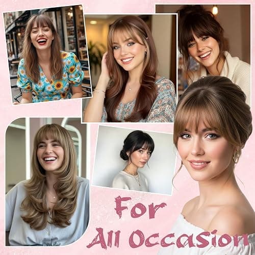 Benehair Clip in Fringe Natural Fringe Clip in Hair Curved Air Hair Bangs with Temples Synthetic Light Brown Hairpieces for Women Girls Daily Wear(Light Brown, 30g) thumbnail 8