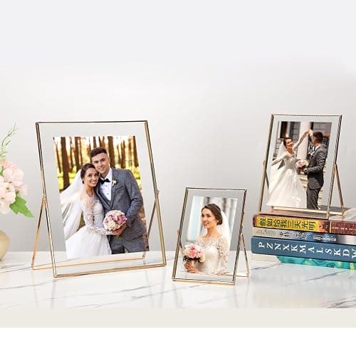 Gold 8x10'' Floating Frame Set of 2,For Photo Sizes( 5x7'',6x8'',7x9''),Beautiful Metal Beaded Edge Frames Adjustable Tabletop/Shelf Photo Frame,Classy Gift Choice for Wedding thumbnail 6