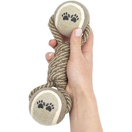 Dog Rope Chew Toy Dumbbell with Tennis Balls – Puppy Teething Toy, Perfect for Every Dog, Large or Small, Durable Rope Ball, Interactive Pet Toy for Chewing, Training & Dental Cleaning thumbnail 3