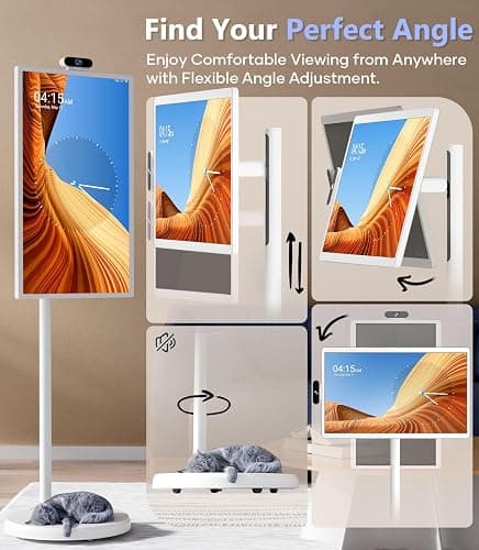 Cozyla Mate 32 Inch Mobile Portable TV Stand on Wheels Support Google Store Full Swivel Rotation Portable Touch Screen Monitor Built-in Battery Smart Rolling Tablet TV 4K Camera Remote Control White thumbnail 4