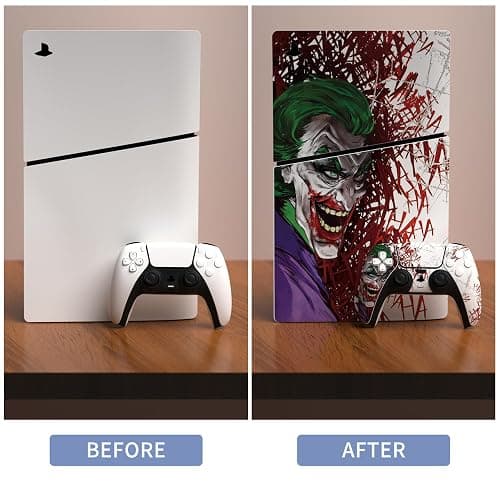 PlayVital Full Set Skin Sticker for ps5 Slim Console Digital Edition (The New Smaller Design), Vinyl Skin Decal Cover for ps5 Controller & Headset & Charging Station & Media Remote - Clown Hahaha thumbnail 4