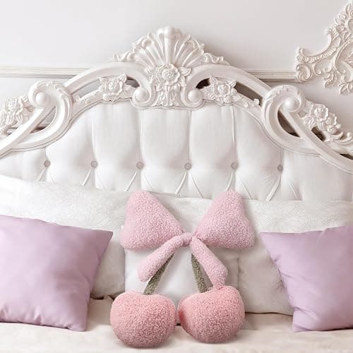 Beeveer Small Bow Cherry Throw Pillow Wool Cute Coquette Room Decor Decorative Throw Pillows Aesthetic Room Decor Bowknot Shaped Plush Cushions for Valentines Day Bedroom Sofa Couch(Pink) thumbnail 5