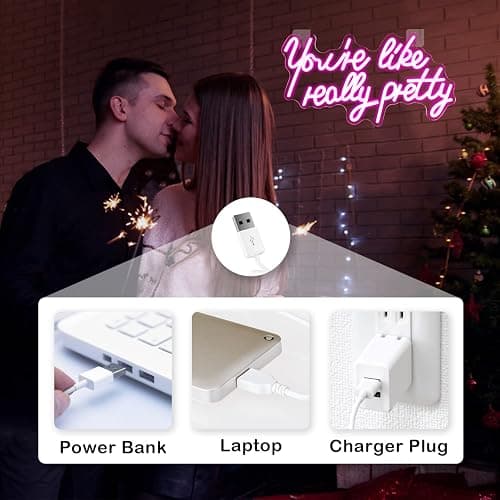 Lucunstar You're Like Really Pretty Neon Sign Led Sign Pink Led Neon Light for Wall Decor Neon Signs for Wall Decor Light Sign for Wedding Dimmable Switch USB with Neon Sign for Bedroom Home Decor thumbnail 7