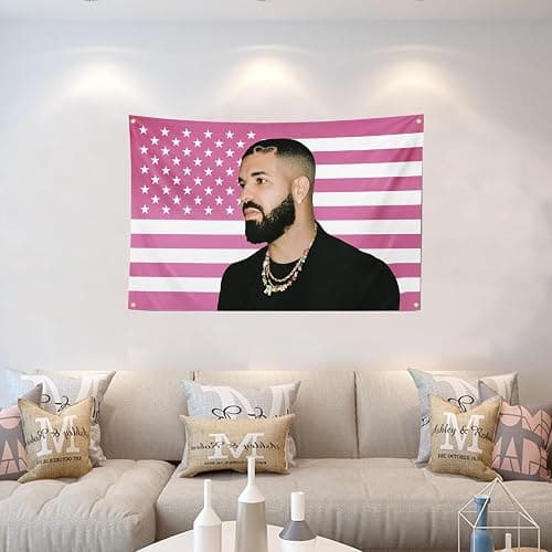 RUNNION Drake Pink Flag Wall Hanging Flag Polyester Fabric Decoration for Homes Flag 3x5 FT Dormitory Room Decoration, RU-03 thumbnail 2