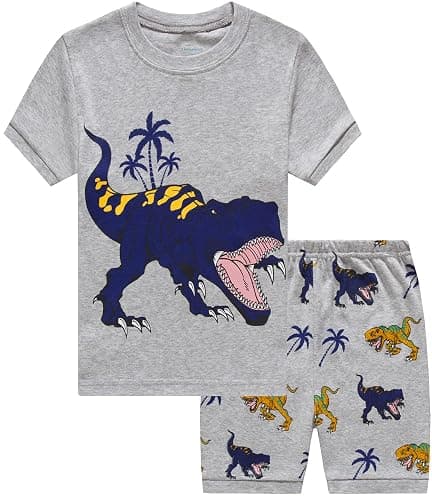Little Boys Short Set Pajamas for Boys 100% Cotton Toddler Train Dinosaur Sleepwear Summer Clothes Size 2-7T - Image 1