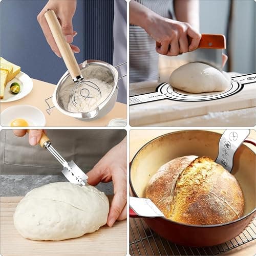 5. SZZJKJ Sourdough Starter Kit, 24PCS Sourdough Bread Baking Supplies, Silicone Banneton Bread Proofing Basket Set of 2, Sourdough Starter Kit Beginners with 10pcs Bread Bags for Baking Lovers thumbnail 8