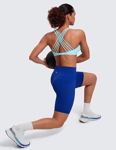 CRZ YOGA Naked Feeling Strappy Sports Bras for Women - Criss Cross Back Wireless Padded Cami Yoga Workout Top thumbnail 3
