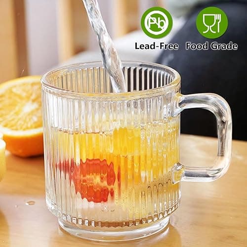 Qipecedm 6 PACK Premium Glass Coffee Mugs with Handle, 12 OZ Classic Vertical Stripes Glass Coffee Cups, Transparent Tea Cup for Hot/Cold Beverages, Glassware Set for Americano, Latte, Cappuccino thumbnail 5