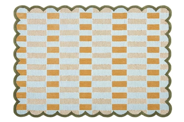 Hand-Tufted Wool Rug with Scalloped Edges, Light Blue Plaid Pattern, Cozy Soft Area Rug for Living Room, Bedroom, and Nursery, Handmade Modern Accent Rug, 5x8 Ft thumbnail 4