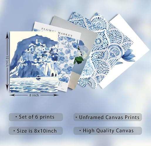 6 Pcs Coastal Granddaughter Wall Art Navy Blue Flower Market Watercolor Paintings Prints Posters Hydrangeas Nantucket Aesthetic Canvas Wall Decor for Apartment Dorm Bedroom Living Room 8x10in Unframed thumbnail 4