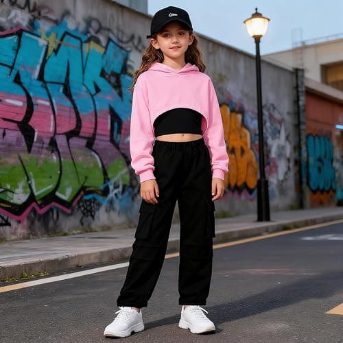 Voxikodex Girls Cute Clothes 3 Piece Cropped Hoodie + Cami Top + Cargo Pants Winter Spring Outfits for Teen Girls Size 7-14Y thumbnail 2