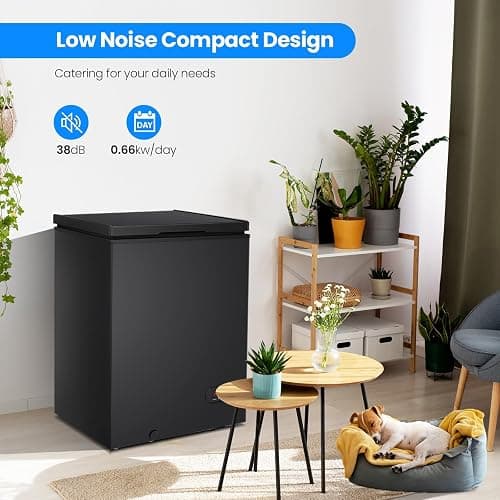 Kismile 3.5 Cubic Feet Chest Freezer with 2 Removable Baskets Free Standing Top Open Door Compact Deep Freezer with Adjustable Temperature for Home/Kitchen/Office/Bar (3.5 Cubic Feet, Black) thumbnail 7
