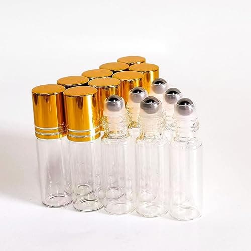 PYAWI 50 PCS 5ml Clear Glass Essential Oil Roller Bottles with Stainless Steel Roller Ball,Gold Caps,for Travel Perfume-2 Funnels, 2 Dropper, 1 Opener (5ml) thumbnail 5