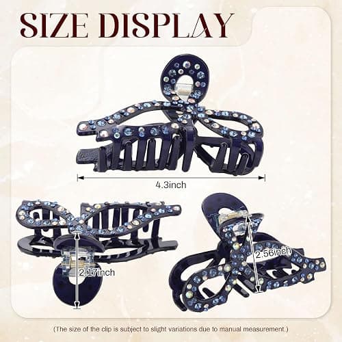 AWAYTR Rhinestone Hair Bow Claw Clip for Women, 4.3", Butterfly Style, Non Slip, for Long Thick Hair (Navy) thumbnail 5
