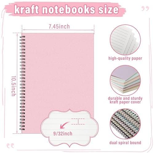 Fuutreo 6 Pack Spiral Notebook 10.5x7.45 Notebook,Macaron,Bright Colors | B5 Spiral College Ruled Notebook,140 Page Journal, Writing Kraft Cover Lined Notepad for Office School Journaling thumbnail 3