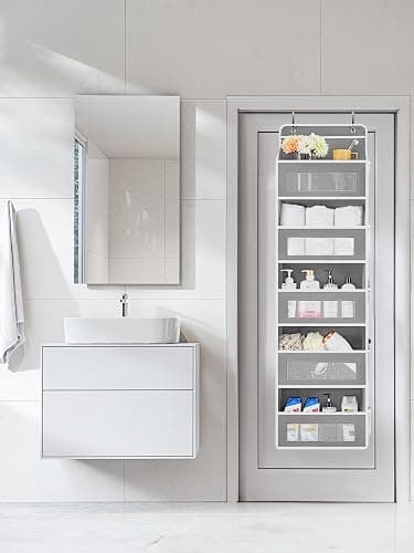 JARLINK Over The Door Organizer Storage, 5 Shelf Hanging Door Organizer with 5 Large Capacity Pockets, Anti Tilt 44 lb Load Behind Door Storage for Bedroom, Bathroom, Pantry, Nursery, (Grey) thumbnail 2