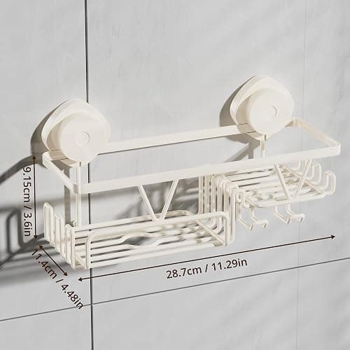 KEGII Shower Caddy Suction Cup with Soap Holder and Hooks, Removable Suction Bathroom Organizer Shelf, No Drilling Shower Organizer, Stainless Steel Shampoo Holder for Bathroom Storage, Cream White thumbnail 2