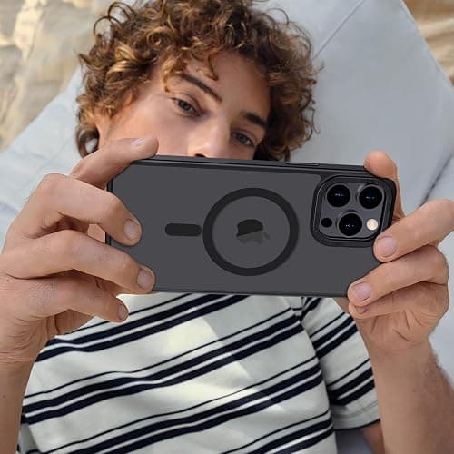 Anuck Case for iPhone 15 Pro Max Case Magnetic Phone Case Compatible with MagSafe, Soft TPU Bumper Hard Translucent Matte Back Slim Fit Shockproof Protective Cover for Men Women Girls - Black thumbnail 6