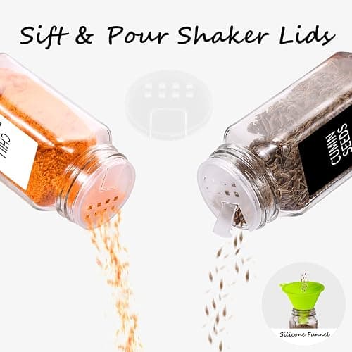 Churboro 25 Spice Jars with 547 Labels- Glass Spice Jars with Black Metal Caps, 4oz Empty Spice Containers with Shaker Lids, Funnel, Chalk Pen, Square Seasoning Bottles for Spice Rack, Drawer, Cabinet thumbnail 5