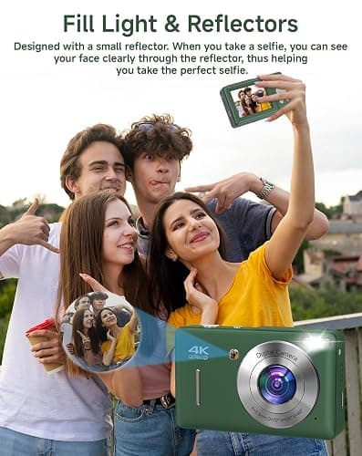 Digital Camera for Kids, FHD 1080P 44MP Point and Shoot Digital Camera with Face Detect, Smile Capture, 16X Zoom, 20 Filters, Anti Shake, 32GB SD Card Green Compact Vintage Camera thumbnail 3