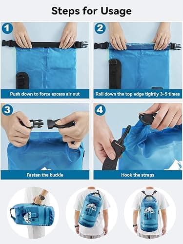HEETA Dry Bag Waterproof for Women Men, 5L/10L/20L/30L/40L Roll Top Lightweight Dry Storage Bag Backpack with Phone Case for Travel Swimming Boating Kayaking Paddle Board Camping Beach Accessories thumbnail 5
