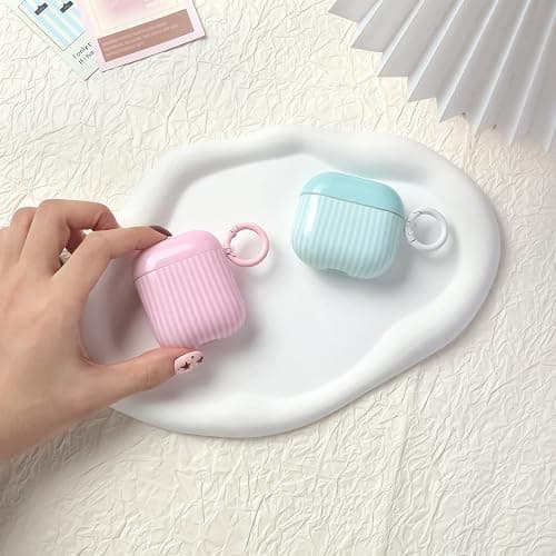 Fycyko for AirPod 2/1 Generation Case Cute Striped Trendy Aesthetic Glossy Shockproof Protective Case for AirPod 2/1 with Cleaner Kit-Pink thumbnail 5