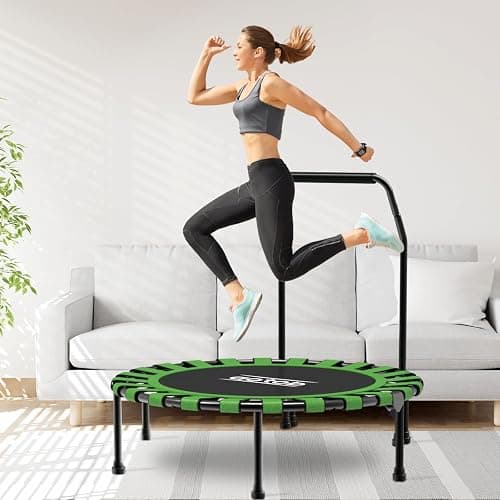 AOTOB 40/48" Fitness Trampoline for Adult, Max Load 450 LBS, Foldable Mini Trampoline with Durable Bungees,Small Rebounder Exercise Trampoline with Bar for Workout for Quiet & Safely Cushioned Bounce thumbnail 7