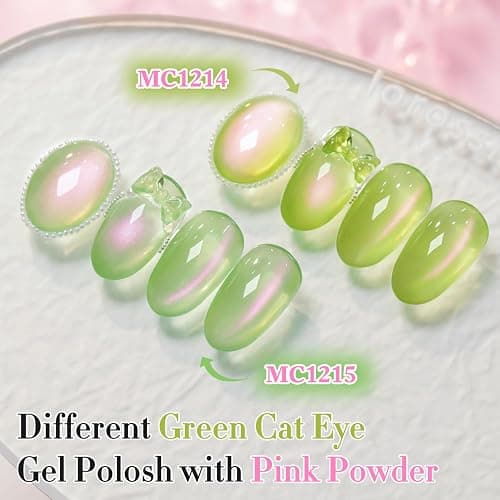 Double Rhythm 0.5 OZ Cat Eye Gel Polish with Magnet 15ML Holographic Glitter Shimmer Translucent Jelly Color Magnetic Nail Polish Salon DIY at Home (Green Pink-MC1214) thumbnail 5