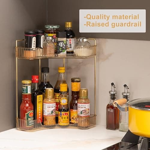 INVSSENE Corner Bathroom Countertop Organizer, Vanity Trays for Counter, Makeup Organizers, Perfume Tray, Kitchen Spice Rack, (Yellow, 2 Tiers) - Yellow - 13.6" x 10" x 15.1" thumbnail 5