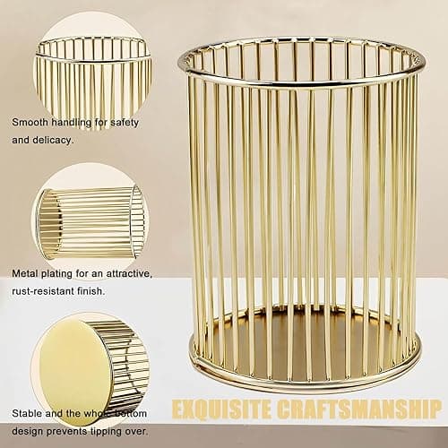 POCOSER Gold Pen Holder for Desk, Metal Pencil Holders Makeup Brushes Cup for Preppy Room Decor Office Home Bedroom School Organizer Toothbrush Holder Gold Decor Aesthetic Gift Accessories thumbnail 4