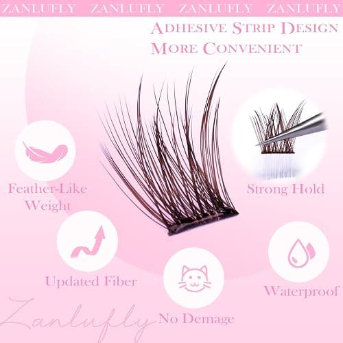 Self Adhesive Eyelashes Brown Self Adhesive Lash Clusters Natural No Glue Lashes Dark Brown Eyelash Extensions Pre-glued Eyelash Clusters Wispy Press on Individual Lashes 8-16mm by ZANLUFLY thumbnail 6