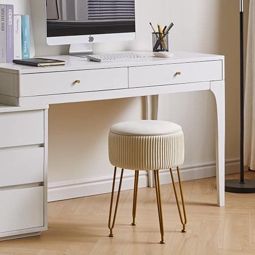 IBUYKE Velvet Storage Footrest Stool Ottoman, Makeup Vanity Stool Side Table with Golden Steel Legs Removable Cover, Coffee Table Top Cover, Creamy-White LG-20M thumbnail 9