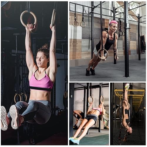 Wooden Gymnastic Rings 1.1 inch/1.25 inch,5BILLION Olympic Rings with Adjustable Straps 15ft,Wood Gym Rings for Home Gym Full Body Workout,Quick Install Cam Buckle,1500lbs Supported thumbnail 6