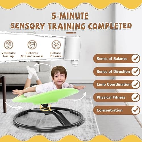 Zhenx Spinning Chair for Autistic Kids (Ages 3-18), Autism Sensory Toy Gift | 220LBS Capacity Sensory Swivel Seat for ADHD Kids, Autism Sensory Products, Calming Gift Improve Focus & Body Balance (Green) thumbnail 6