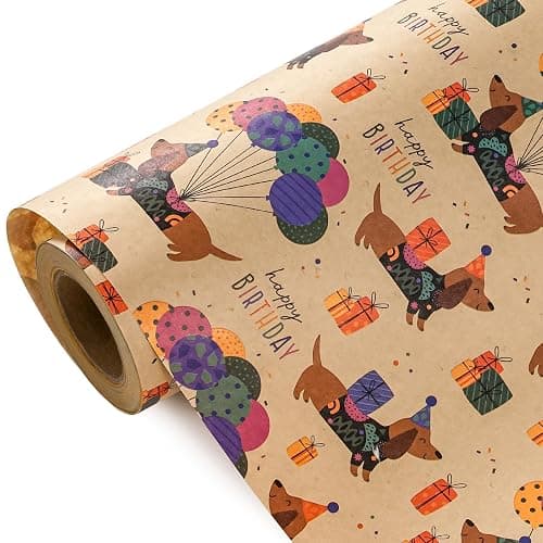 WRAPAHOLIC Kraft Dog Birthday Wrapping Paper Roll - Mini Roll - 17 Inch x 16.5 Feet - Dachshund Dog Wrapping Paper Perfect for Kids Boys Girls Birthday, Dogs Lover - Image 1