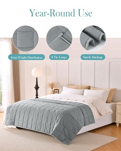 Topblan Weighted Blanket for Adults 12lbs, Breathable Cooling Weighted Blanket for Sleeping, Soft Heavy Microfiber Material with Glass Beads Blanket for All Season, Sofa Bed, 48"x72" Twin Size,Grey thumbnail 5